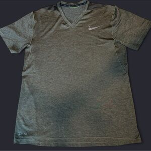 Nike Men's greenish grey v-neck short sleeve tee Dri-fit material design back